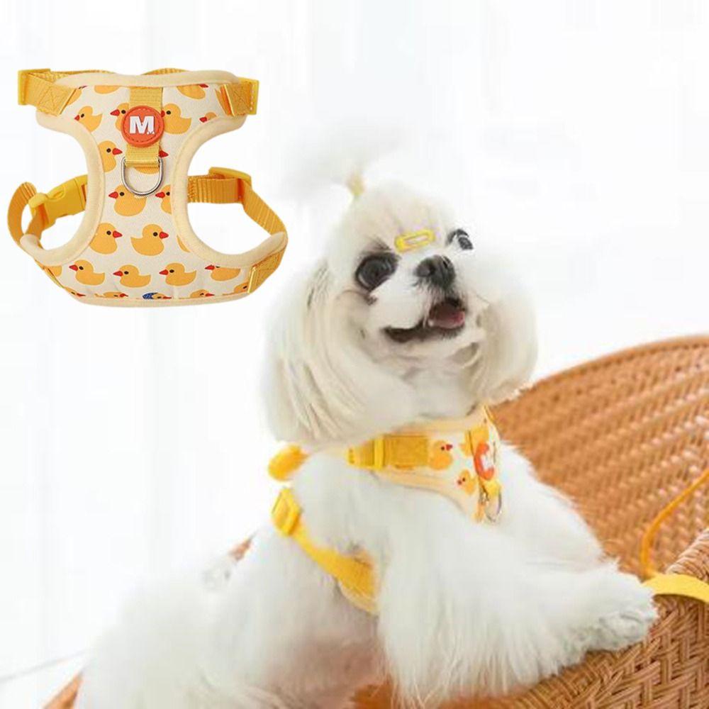 Cute Nylon Cartoon Duck Dog Harness Vest Style Breathable Yellow Duck Dog Rope with Leash Escape Proof Pet Harness Outdoor
