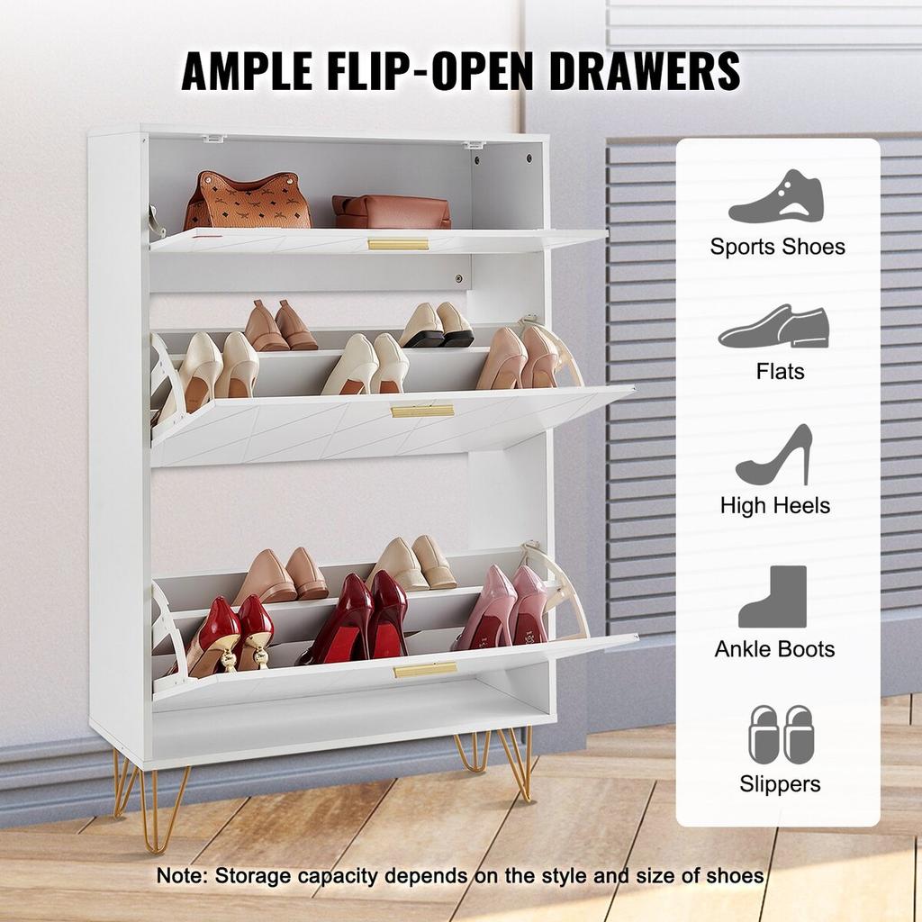 Shoe Cabinet with 3 Flip Drawers Shoe Storage Cabinet for Entryway Hallway