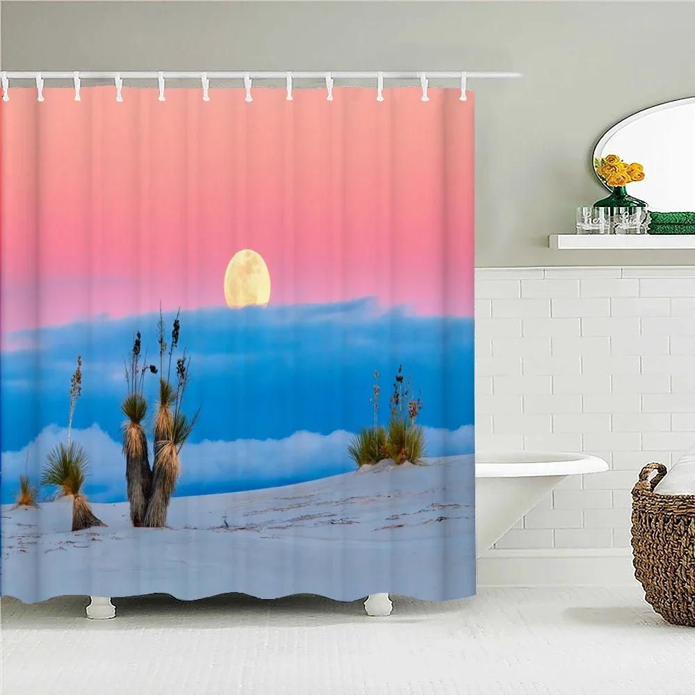 Sunlight Ocean Beach Fabric Shower Curtain Bathroom Curtains Sunset Dusk Sea Animal Dolphin Bath Screen with 12 Hooks 300x180
