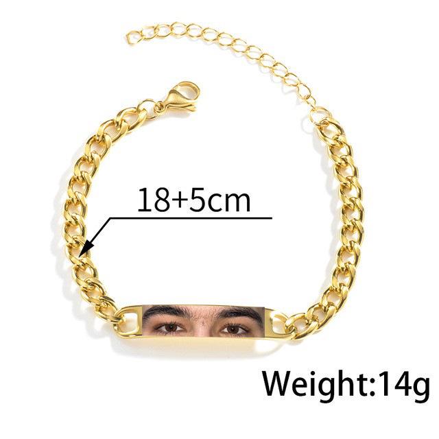 Stainless Steel Curved Plate Photo Bracelet - Personalized Engraved Couple Design