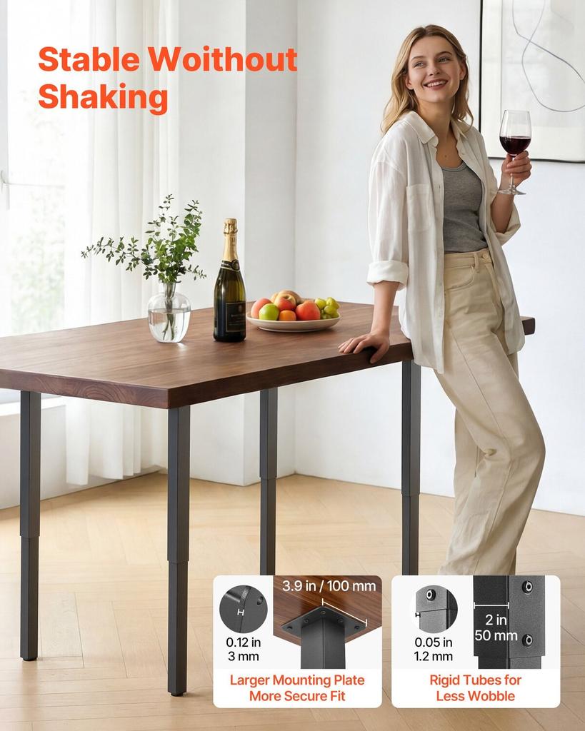 Adjustable Table Legs, 610-1016 Mm Square Steel Furniture Legs, 544 Kg Max Load Heavy Duty, Quick Installation, for Home Office Desk DIY, Coffee
