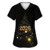 Women's Fashion Printed Short Sleeve V Neck Pattern Tops Pocket Working T-shirts