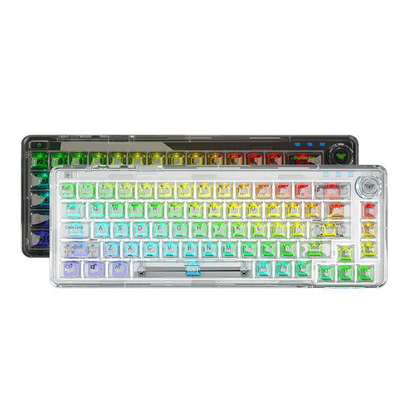 AULA F68 Mechanical Keyboard: Transparent RGB, Bluetooth Wireless, Three-Mode, Custom Hot-Swappable.