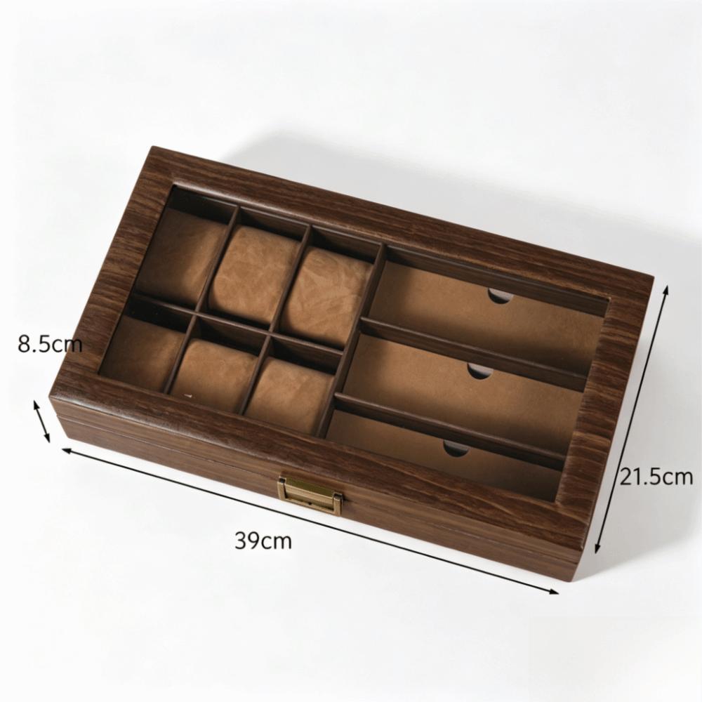Black Walnut Wooden Watch Box PU Leather Watch Glasses Display Box  Office Use