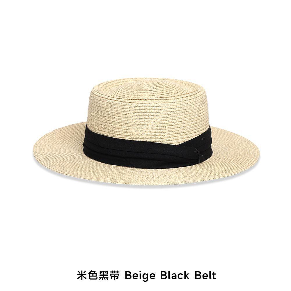 Straw Hat Women's Fashion Elegant Pleated Ribbon Flat-top Sunshade Hat Vacation Travel Sunscreen Hat