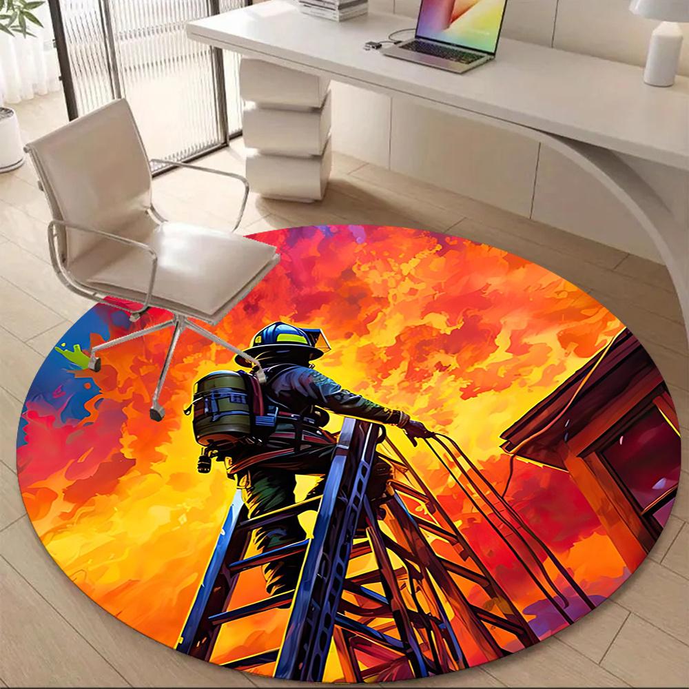 

1PC Firefighter Flame Office Round Area Rug, Indoor Mat Suitable ForOffice, Under Office Chairs Bedroom Living Room Home Decor, Room Deco a010 80cm by 80cm