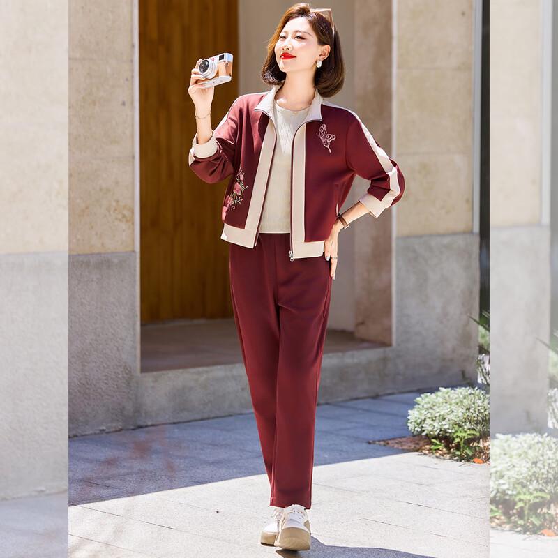 Baolianduo Women's Casual Spring/Autumn Lapel Top & Pant Set