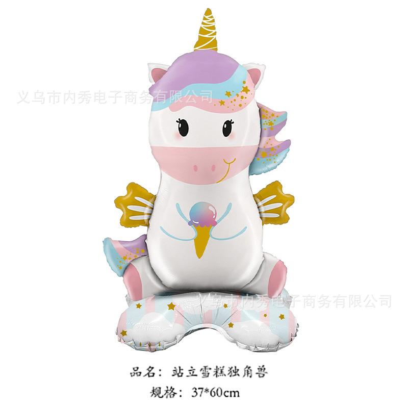 Large Unicorn Balloon Birthday Party Decorative Horse Head Balloon Closed Eyes One-Horned Horse Aluminum Film Balloon