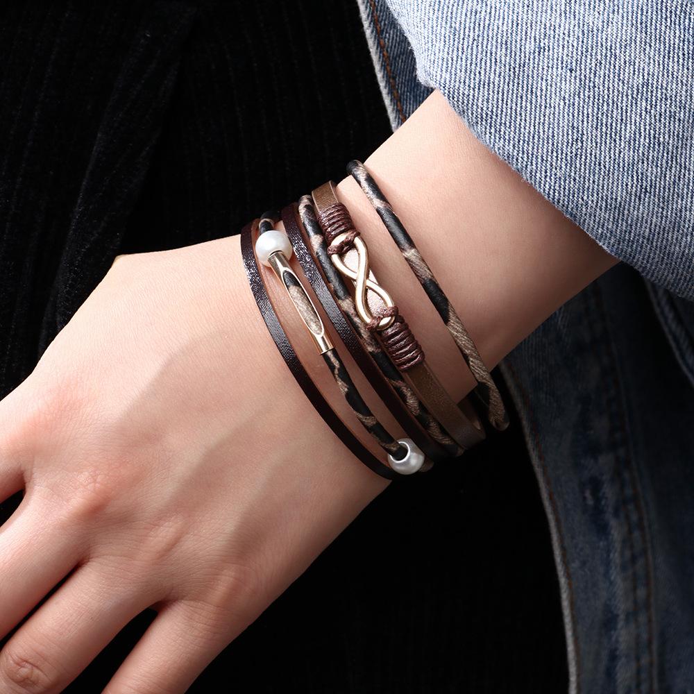 JMXD Women Bracelet Fashion Multi Layer PU Leather Magnetic Bangle Simple Classic Infinity Symbol Cuff Stylish Boho Jewelry Gift