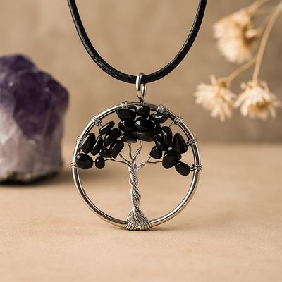 Tree of Life Pendant Black Agate