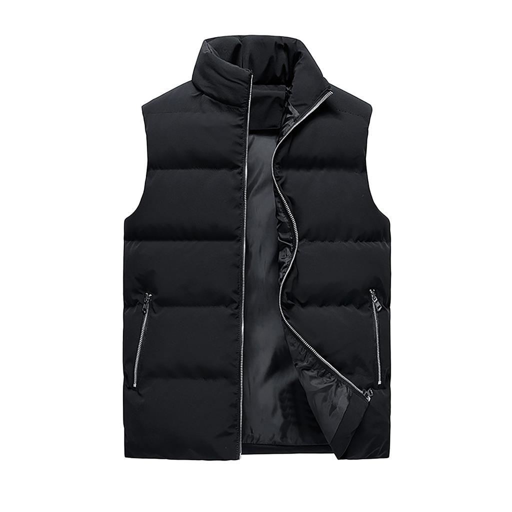 Moda de los hombres Otoño e Invierno Casual Cuello Alto Color Sólido Cremallera Chaleco Chaqueta Top