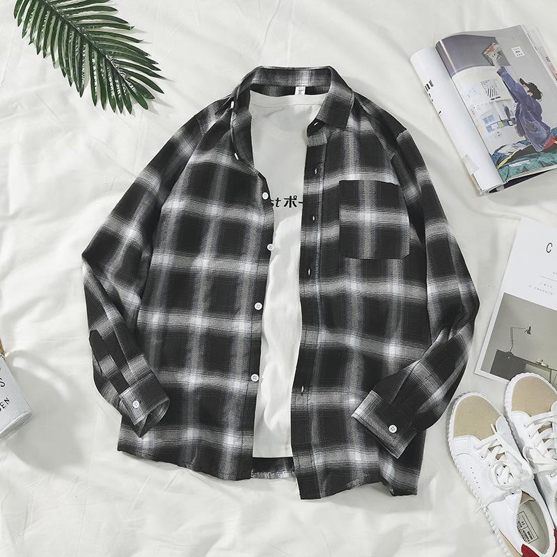 Spring Checkered Shirt Men's Long Sleeved Korean Trendy Loose Casual Teenage Couple Shirt Handsome Versatile Blouse