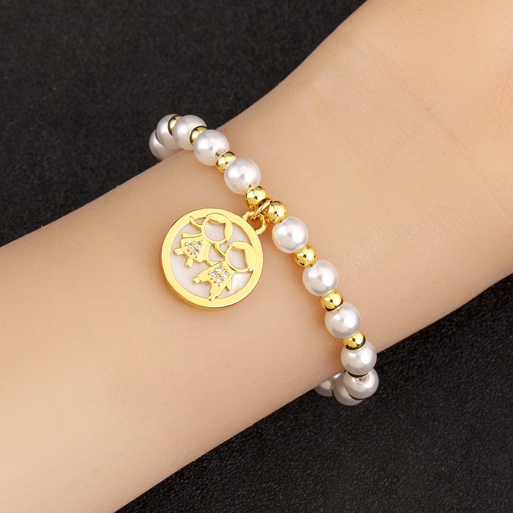 Nidin High Quality Round Shape Girl Boy Pearl Beads Zircon Hand Bracelets For Female Son Daughter Cute Jewelry Mother's Day Gift
