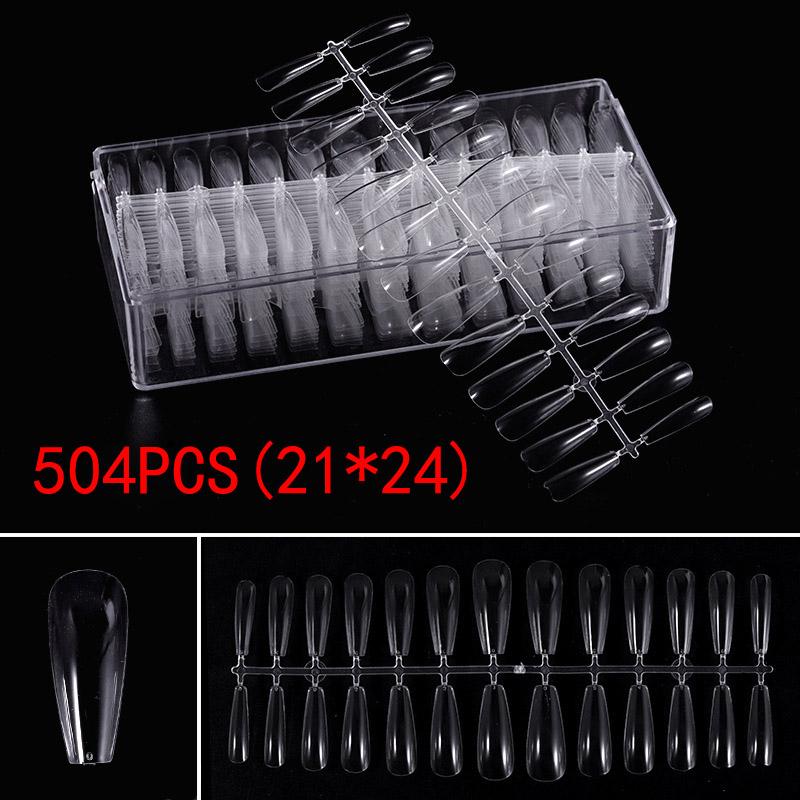 504Pcs Transparent Stiletto Fake Nail Tips Acrylic Ballerina Nail Tips Long Shape Half Cover Coffin Professional False Art Nail