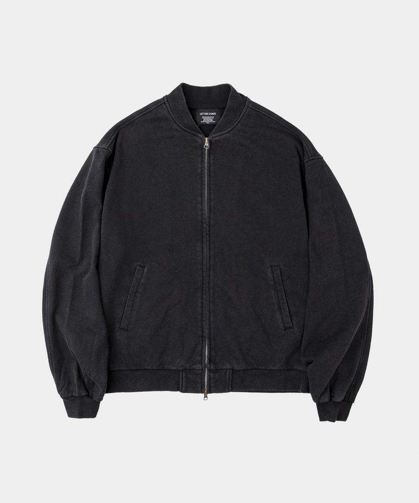 Lettercomo Heavy Cotton Garment Stadium Varsity Jacket Stone Black