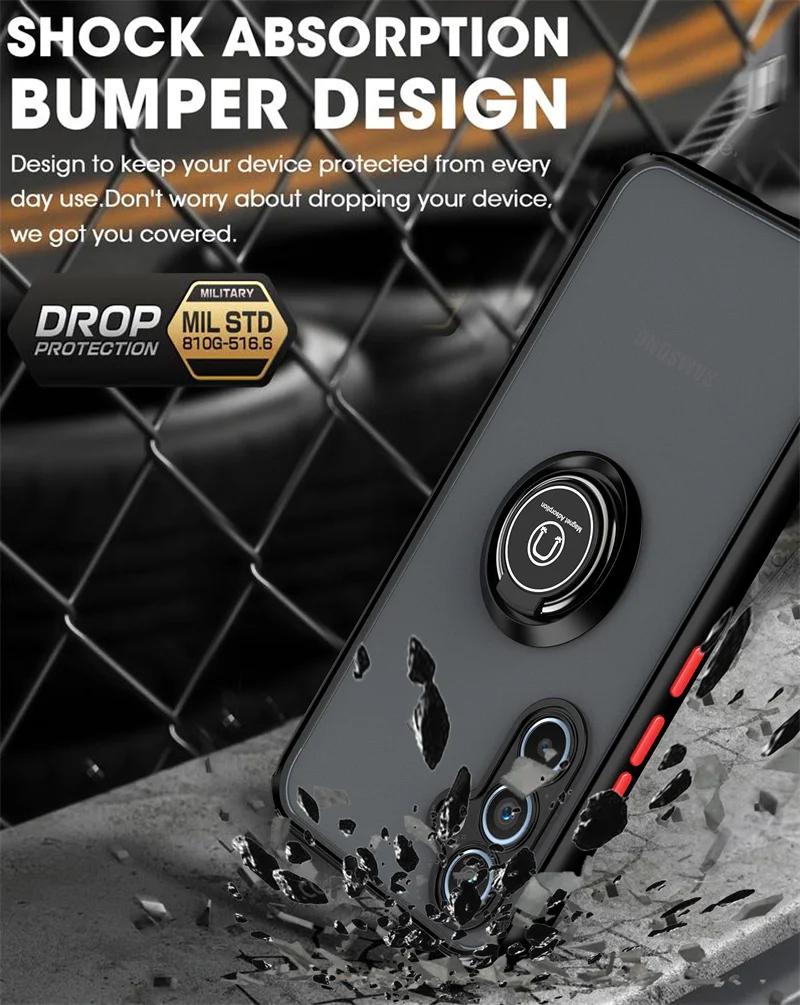Shockproof Matte PC Armor Case For Samsung Galaxy A06 A16 A26 A36 A56 A15 A25 A35 A55 A54 A53 A52 5G Magnetic Ring Holder Cover