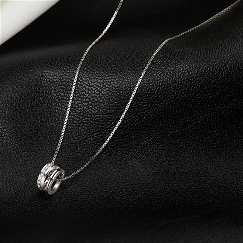 925 Sterling Silver Clavicle Chain Zircon Circle Charm Necklace Pendant for Women Wedding Girls  Jewelry Accessories Dz350