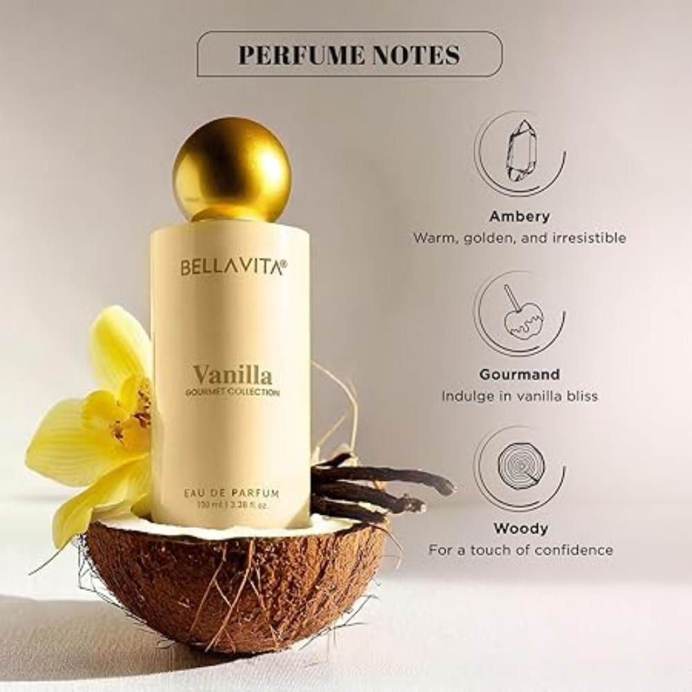 BELLAVITA Gourmet Collection Vanilla | Long Lasting  | EDP 100ml | Musk, Fruity Premium Unisex Fragrance for Men and Women
