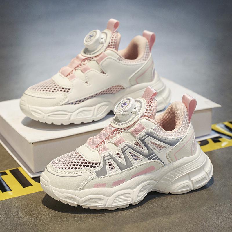 Girls' 2025 Autumn Mesh Breathable Parent-Child Sports Shoes with Rotating Button, Soft Non-Slip Sole