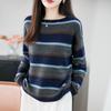 Women's Autumn/Winter Color Block Striped Knit Cardigan - Loose, Versatile, Age-Reducing Base Layer