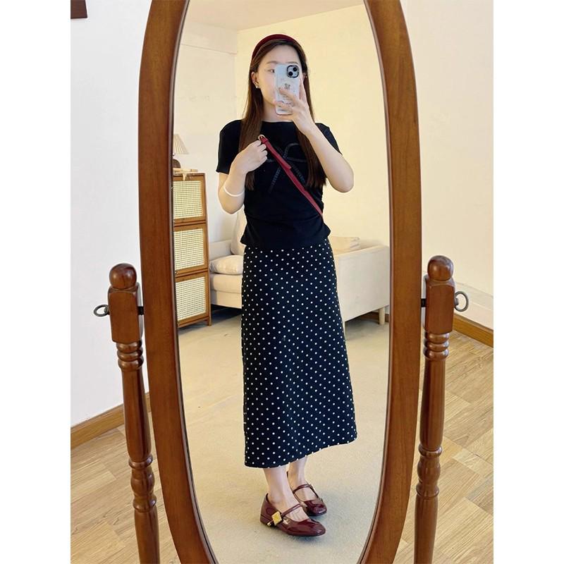 2025 Autumn Women's Plus Size High Waist Polka Dot A-Line Midi Skirt