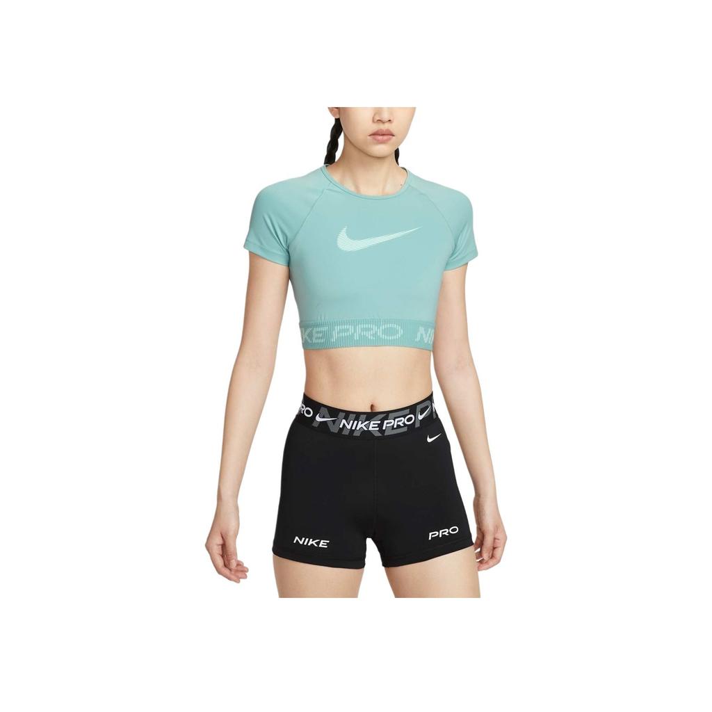 New Nike Pro Women's Dri FIT Short Sleeve Cropped Graphic Top HV3674-017