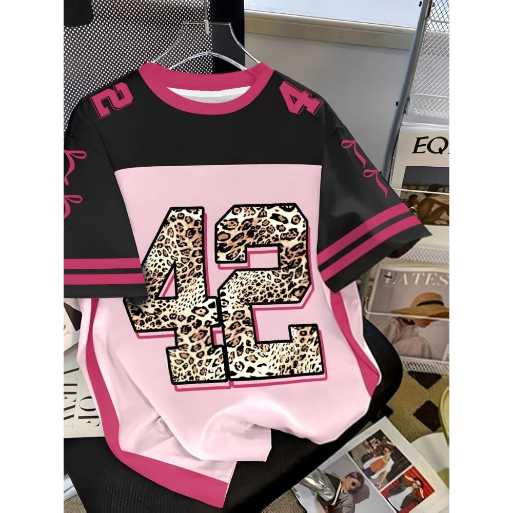 2026 Summer Children's Number Digital Print Pattern Sports American Style Top Round Neck Short Sleeve Cute T-Shirt Girls Clothes