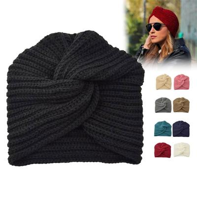 Twist Knitted Turban Hat Cross Wrap Head Wool Turban Cap Casual Women's Headwear  Autumn Winter