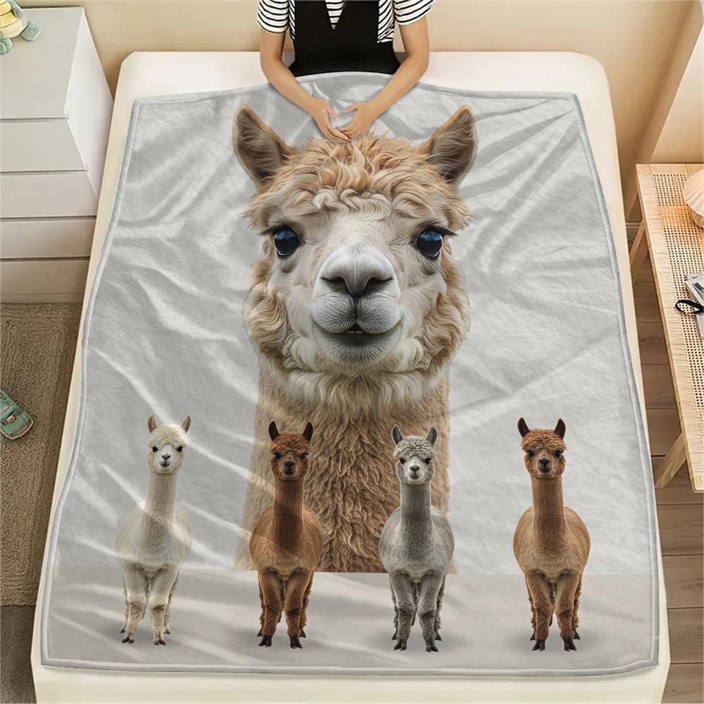 1Pc Horse Alpaca Print Flannel Blanket, High quality Comfortable for All Seasons, Home Decor, Warmth and Comfort, Perfect for Gifts