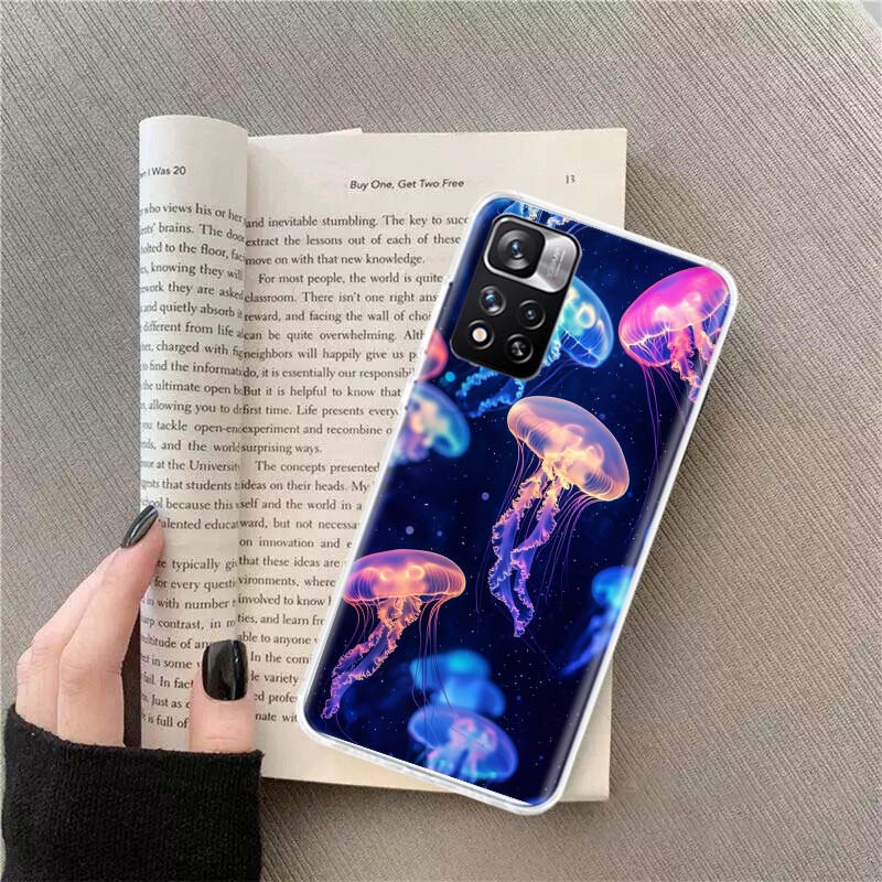 Enchanting Neon Jellyfish Phone Case For Redmi Note 13 12 Pro Plus 14 15 Pro 5G 11 11T 11E 11S 10 Pro 10S 9 9S Cover Cell Clear