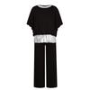 Women's Fashion Color Round Neck Sequin Patchwork Short Sleeve Top Wide Leg Pants Set