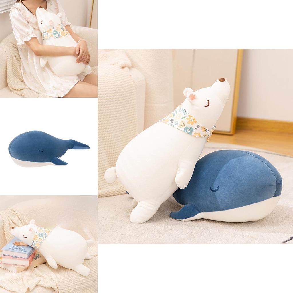 Whale Encounter Cartoon Plush Pillow With Soft Faux Fur For Home Decor