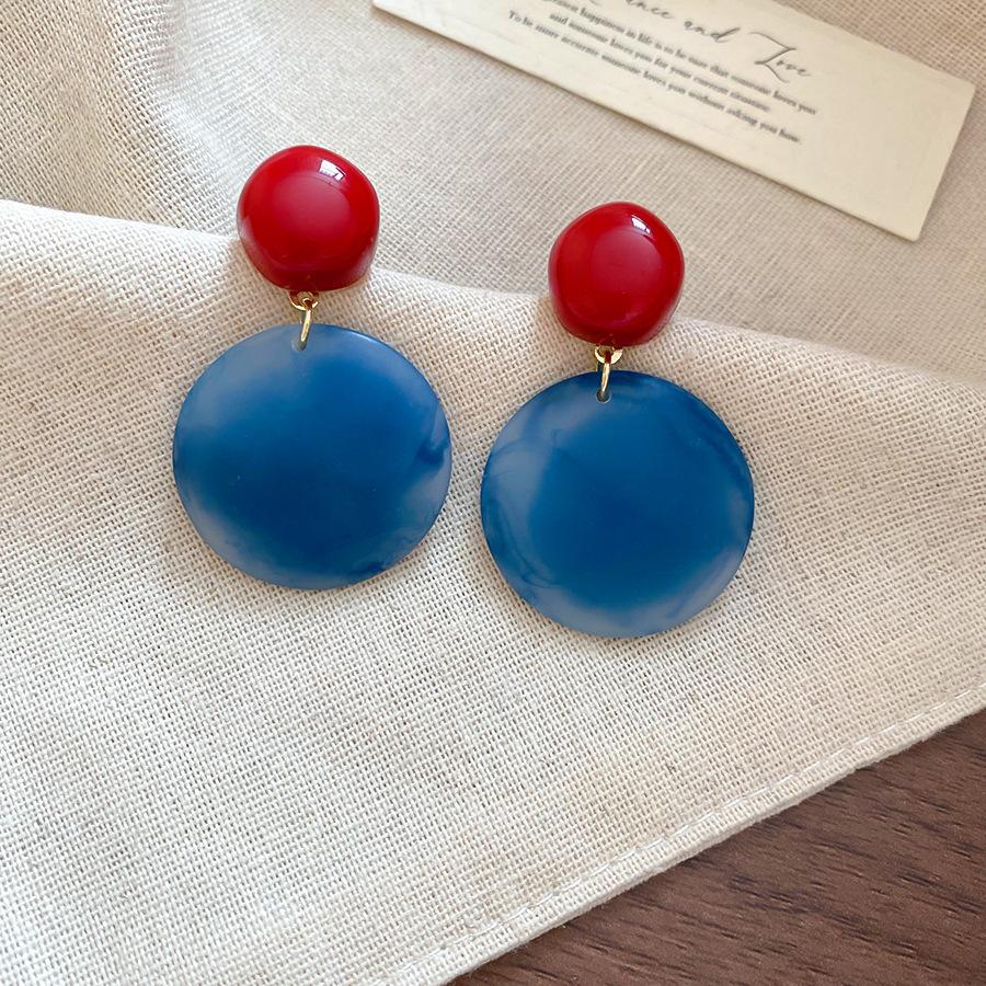 French fresh blue geometric flower resin earrings light luxury stud earrings personality temperament earrings women
