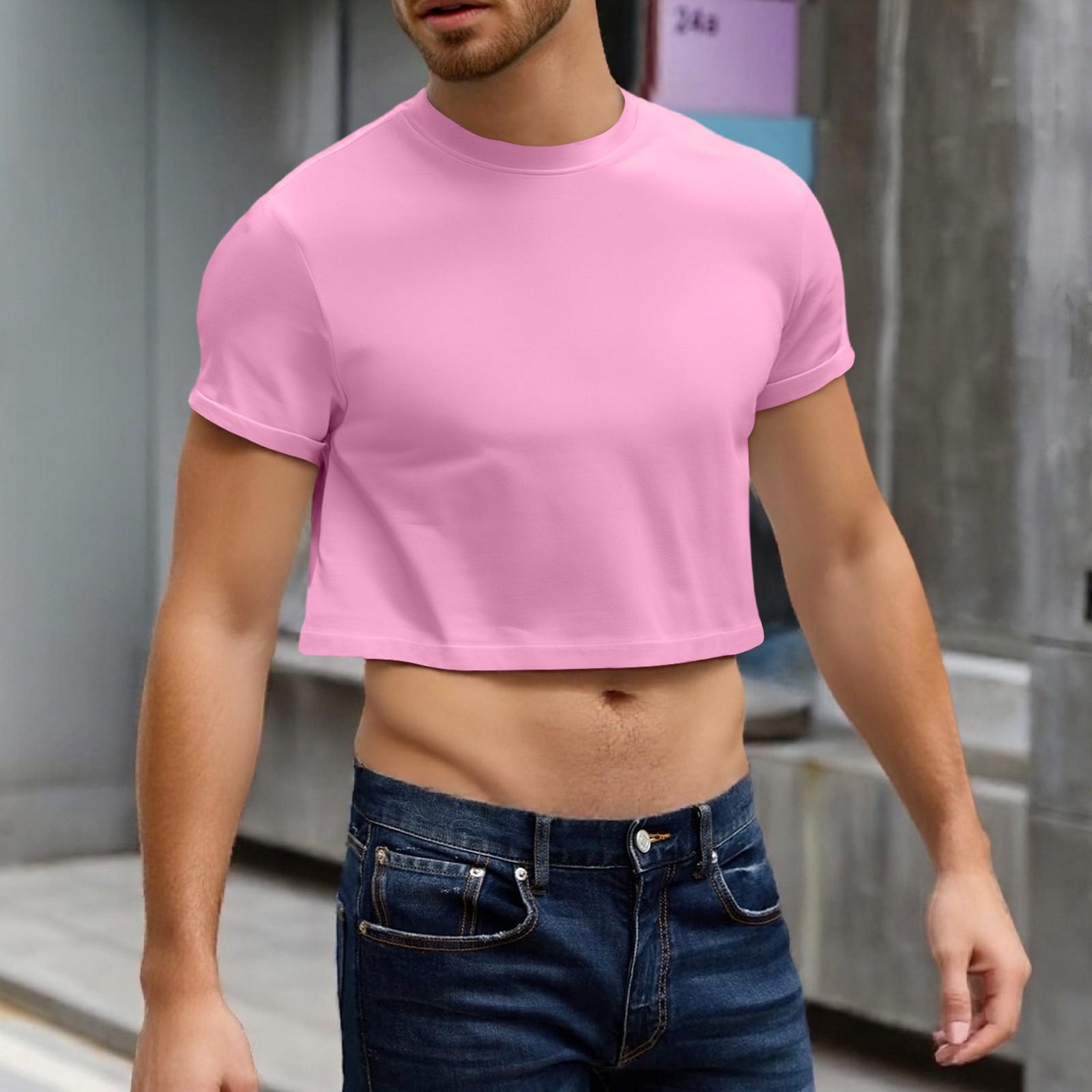 

Мужской полукрой повседневный пляжный топ с круглым вырезом и короткими рукавами XXL розовый