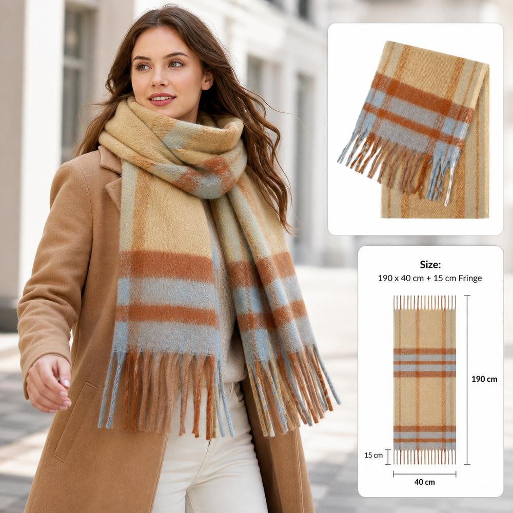 Tassel Fringe Plaid Wrap Soft Knit Long Scarf Elegant Winter Scarf For Unisex