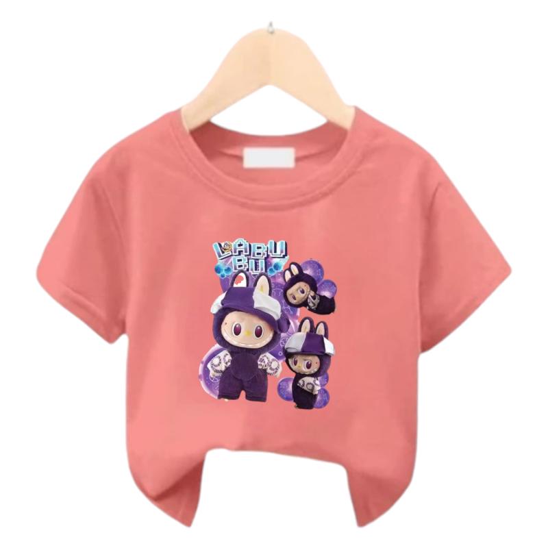 

Новая детская футболка Labubu Милый рисунок LABUBU Круглый вырез Короткий рукав Повседневная Универсальная Топ для девочек 100