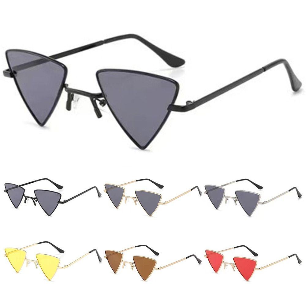 Triangular Small Hippie Sunglasses Metal Frame UV400 Protection Tinted Colorful Lens Punk Shades for Women Men