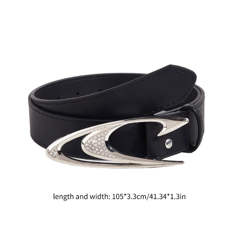 Punk PU Taillengürtel für Jeans Rock and Roll Hip Hop Nietengürtel Taillenband Glitzernde Schnalle mit Inkrustierten Strasssteinen