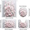 4Pcs Light Pink Cherry Shower Curtain Set with Non-Slip Bath Mat, Toilet Lid Cover, Contour Rug & 12 Hooks, Bathroom Decor
