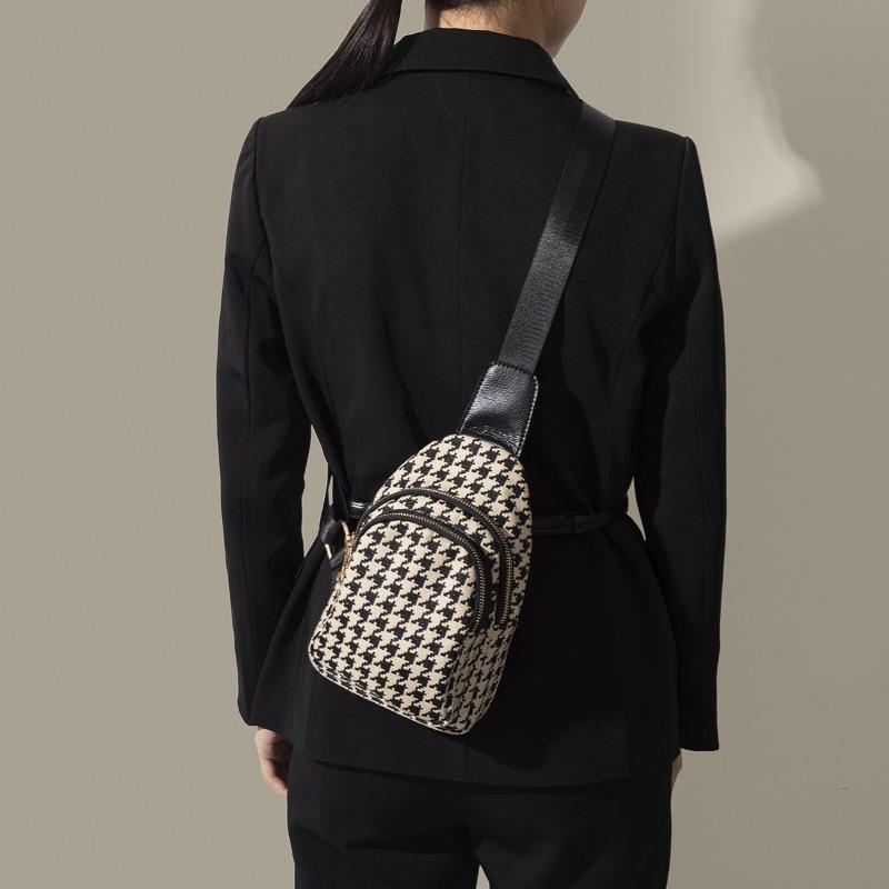 Bags Women's Autumn New Bags Thousand Birds Grid Canvas Oxford Cloth Waterproof Waist Pack Chest Pack Lightweight and Advanced