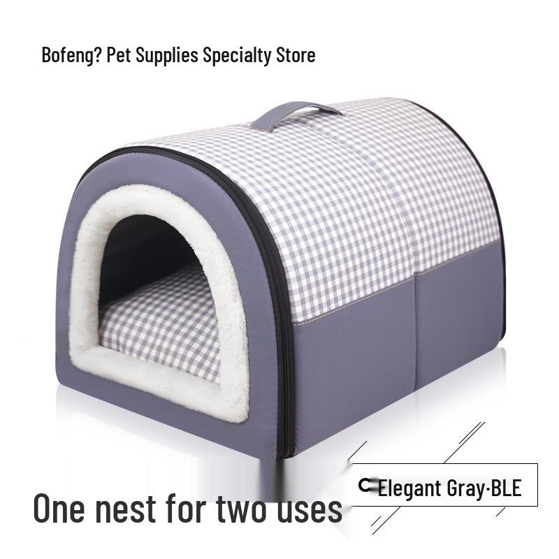 Winter Cozy Semi-Enclosed Washable Dual-Use Pet Nest for Cats & Small Dogs