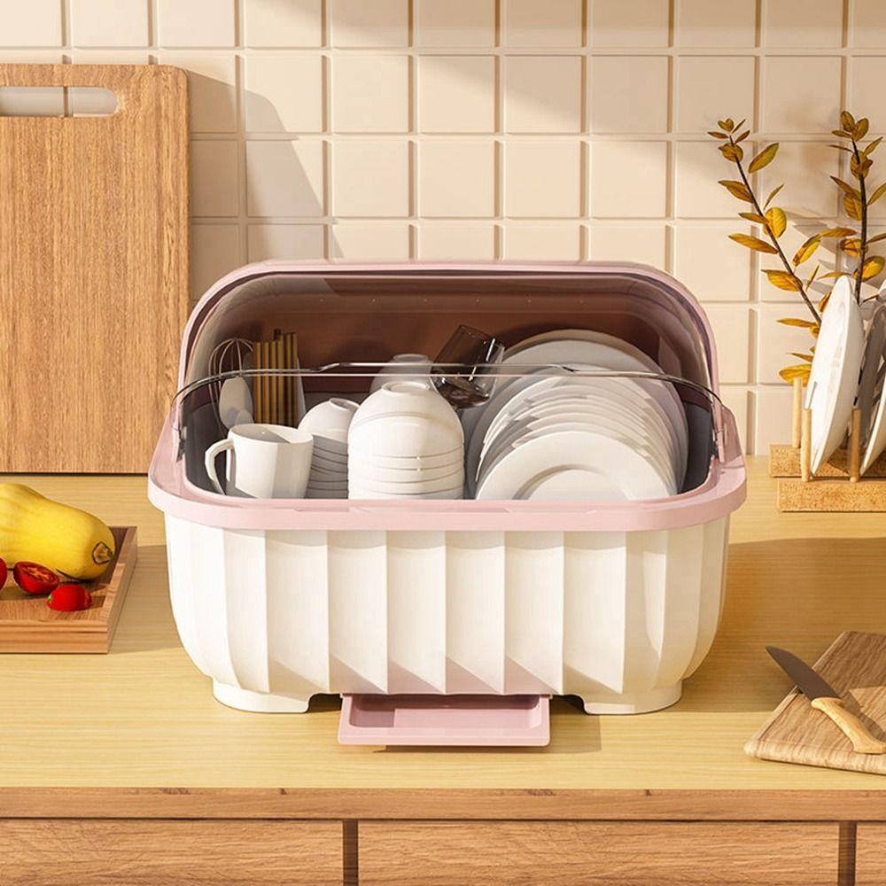 Dust Proof Draining Cupboard Cupboard Semi-flip Cover Storage Box Dish Rack Plate Holder Drain Rack