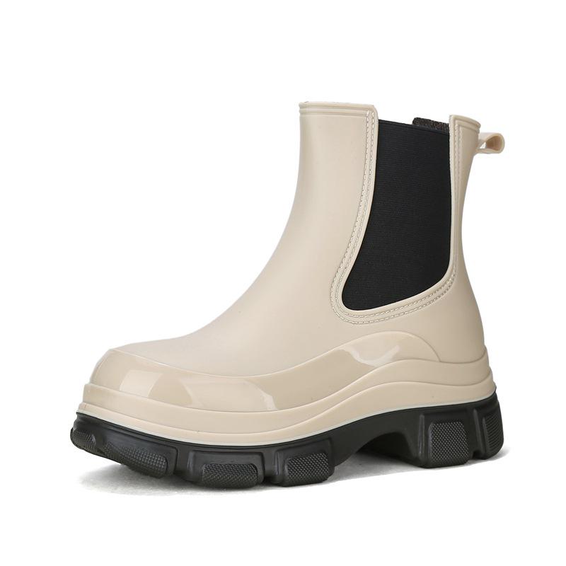 Women's Chelsea Rain Boots: Stylish Waterproof Korean-Style Pull-On Rubber Shoes with Thick Sole for Versatile Outdoor Wear