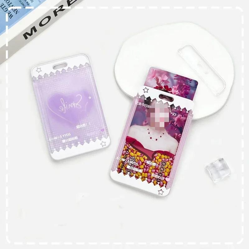Chic Idol Photo Card Holder with Lanyard SweetHeart Style Family Friend Photo Card Cover Case ID Bus Card Protector