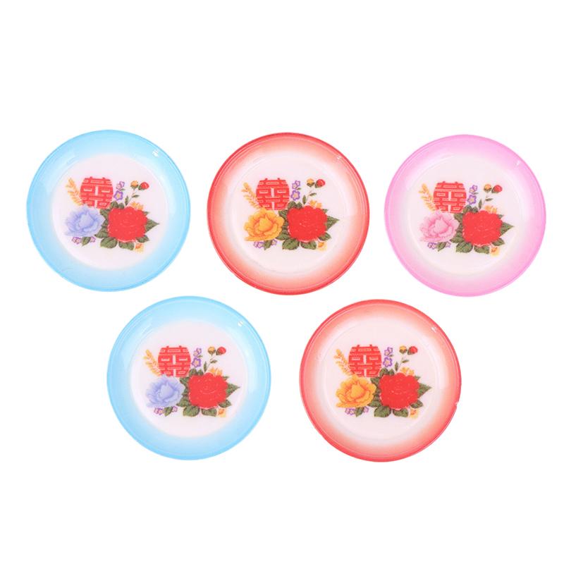5Pcs Dollhouse Miniature Supplies Chinese Double Happiness Food Plate Miniatures Kitchen Accessory
