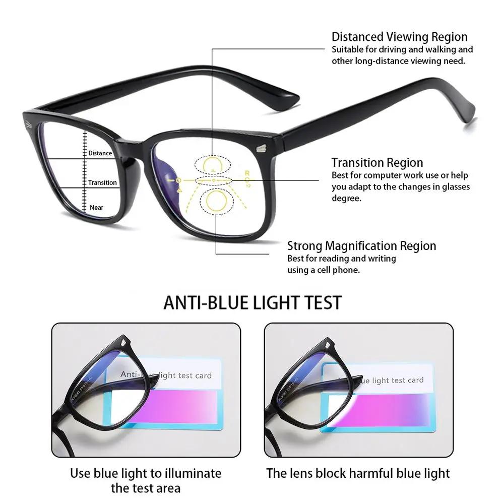 Multifocal Reading Glasses Readers Computer Anti Blue Light Ryrglasses Progressive Multifocus Eyewear for Women Men Square