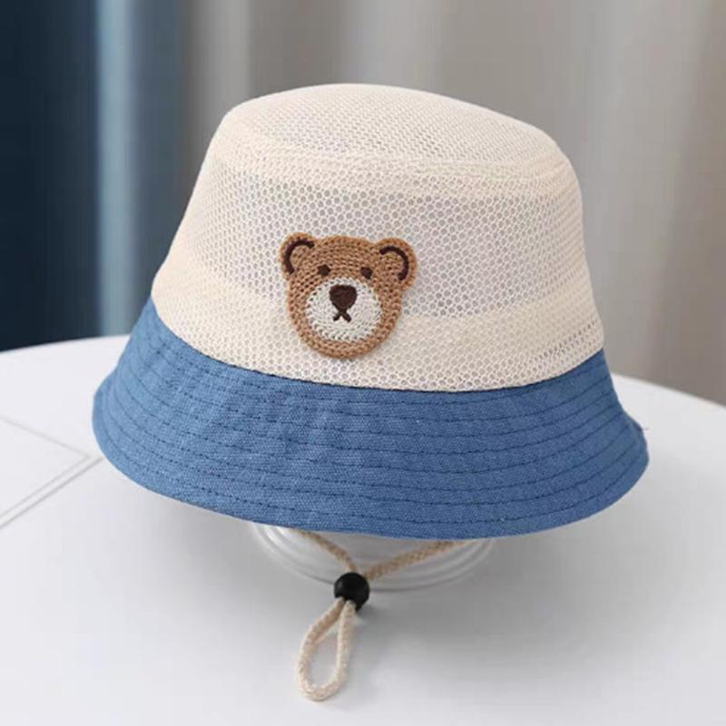 Baby Summer Fisherman Hat Cute Bear Toddler Children Mesh Breathable Sun Hat Outdoor Beach Boys Girls Panama Fisherman Hat