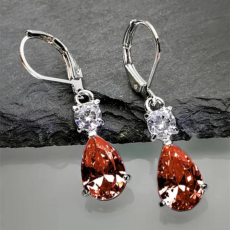 Huitan Elegant Women Drop Earrings Inlaid Shiny Pink/Red/White Cubic Zirconia Party Engagement Accessories Versatile Jewelry