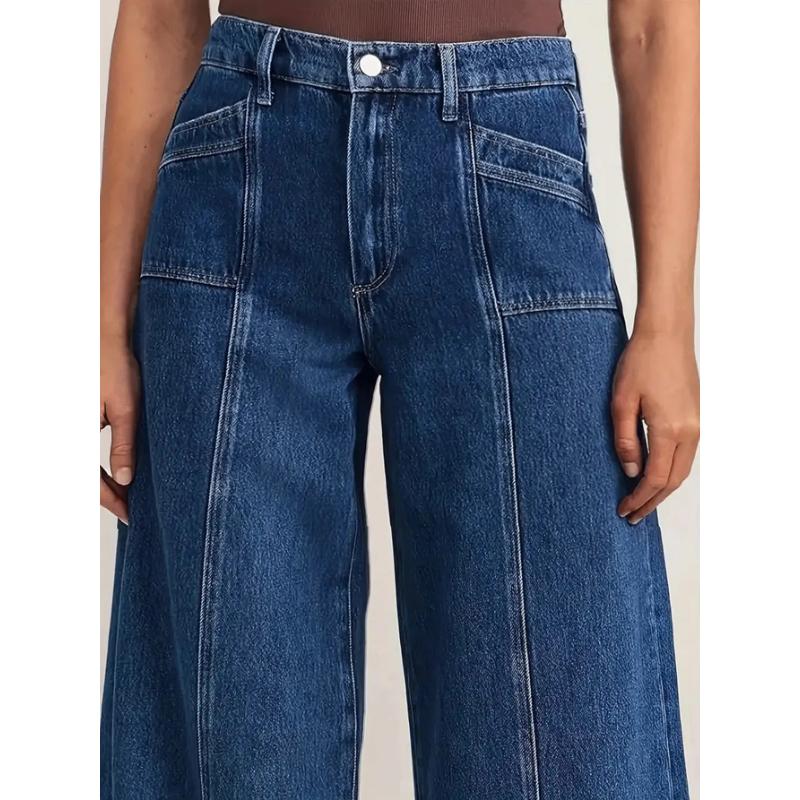 "Women’s Deep Blue Wide Leg Jeans - Stylish Denim Trousers for Comfort and Versatility