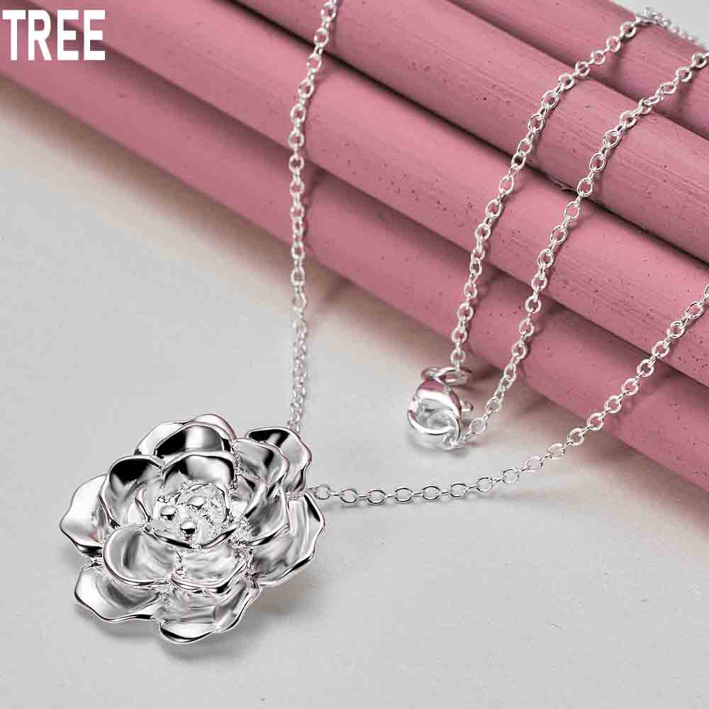 

Ожерелье с подвеской в виде розы из стерлингового серебра 925 пробы, модные свадебные украшения O-40CM